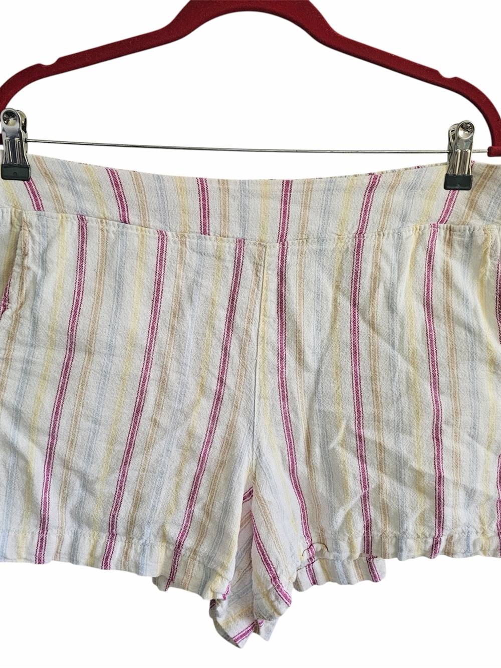 GAP High-Waist Stripe Linen Shorts - White with Pink Blue & Tan Lines